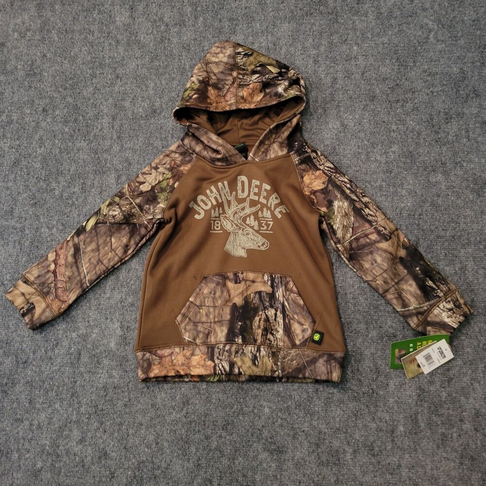 John Deere sweater, Boy's Size 4T, Brown Camouflage Camo Pullover Hoodie NEW